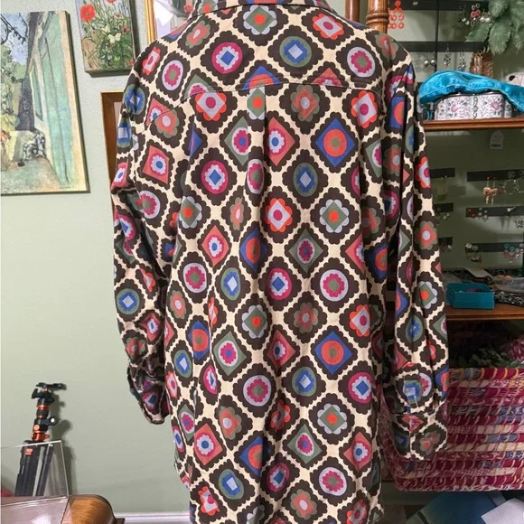 Colorful Geometric Women's Button Down Shirt - Picture 2 of 3